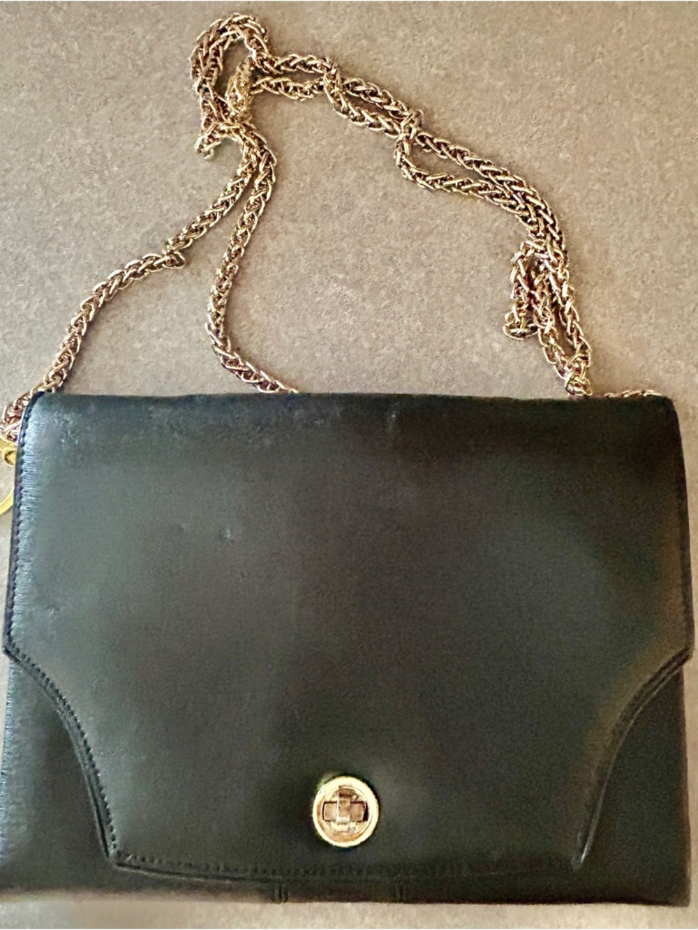 Tusk New York Black Leather Crossbody Bag with Gold Chain Strap